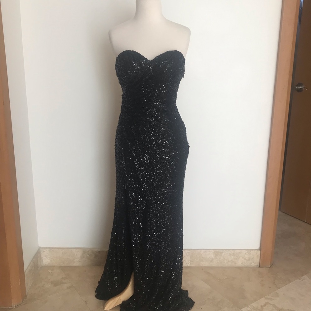 Black Sequin Strapless Gown
